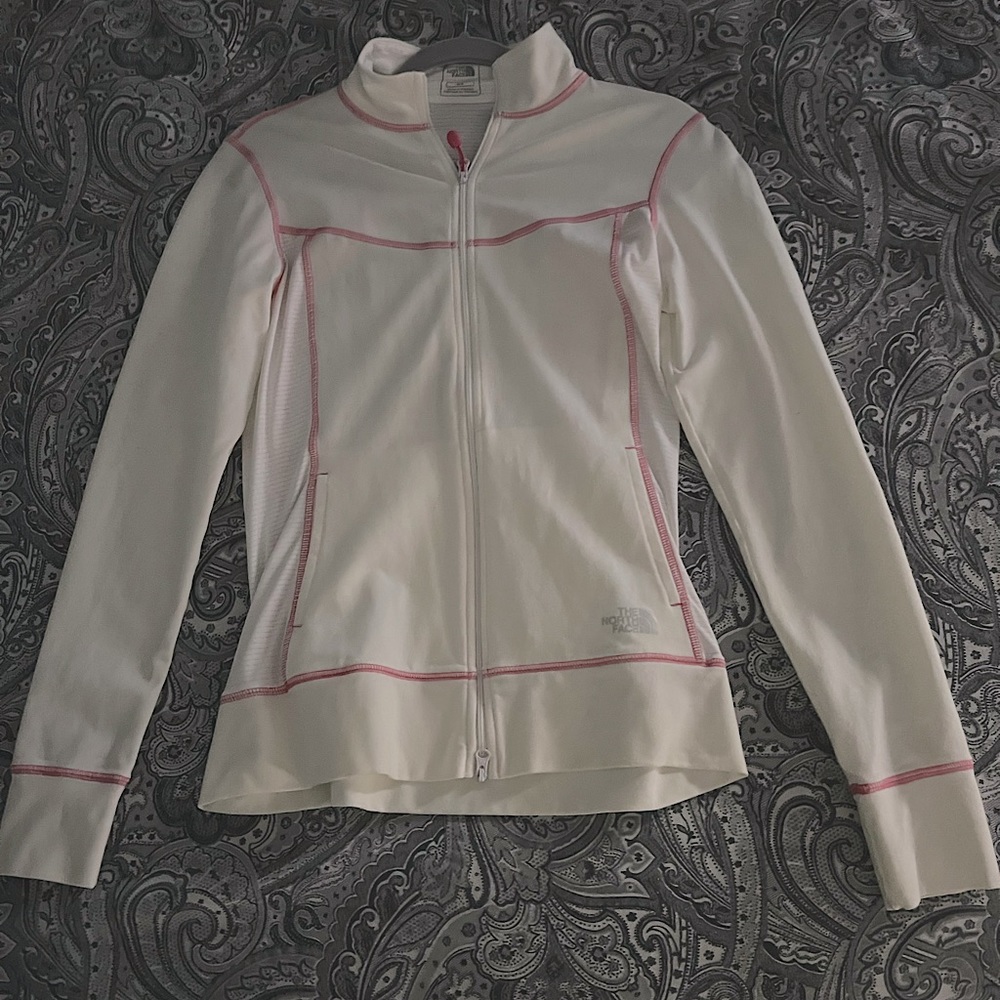 New Balance Women’s White with Pink stitching Full Zipper Track Jacket Size M